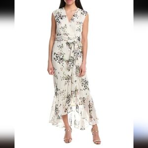 Maison Tara Cream Floral High Low Dress